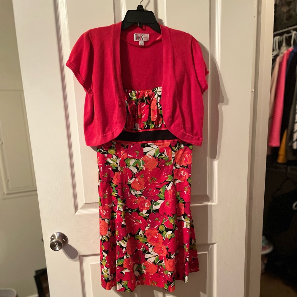 Floral dress with Red Jacket